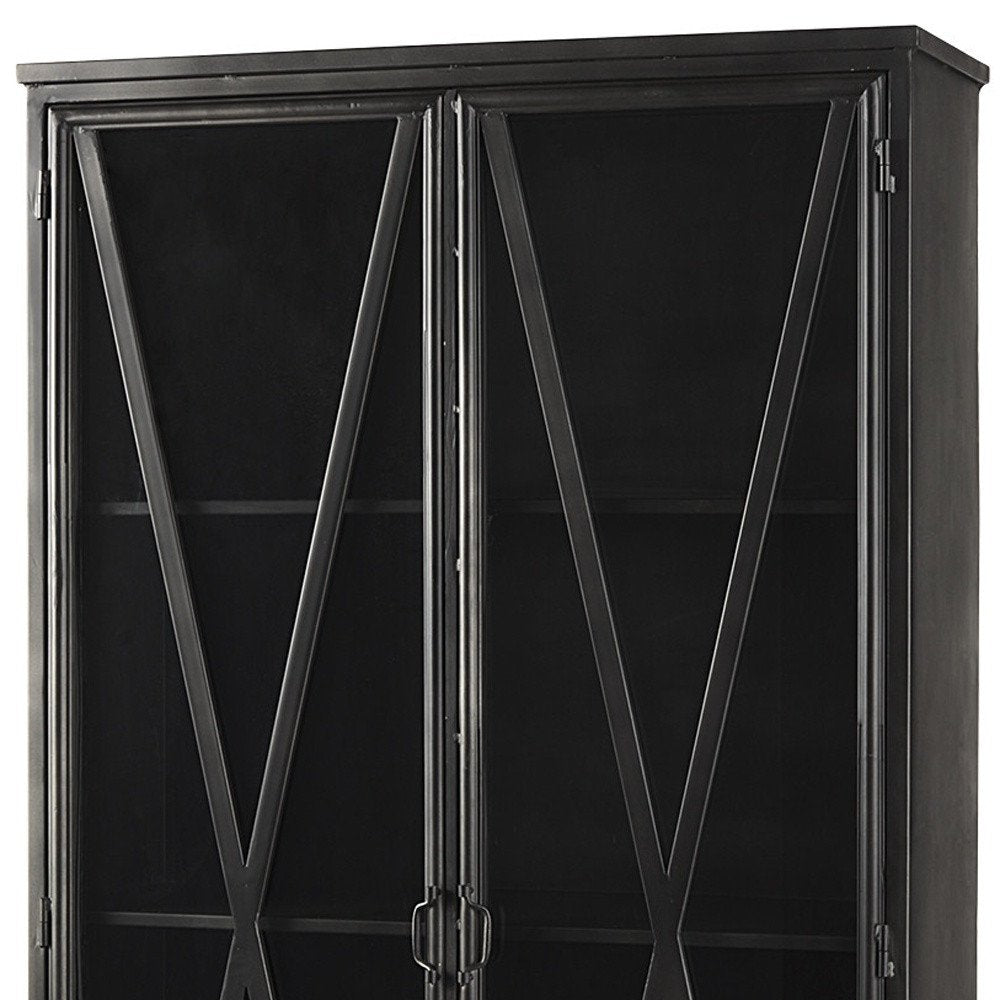 74" Black Metal Display Cabinet