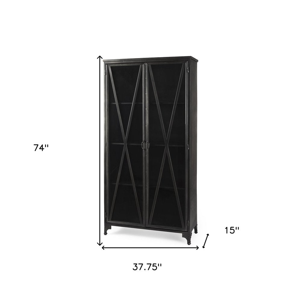 74" Black Metal Display Cabinet