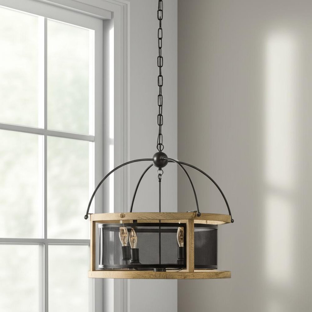 25" Black Round Cage Chandelier