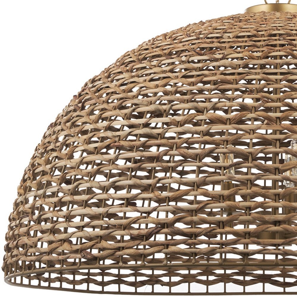 38" Brown Rattan Bowl Pendant Light