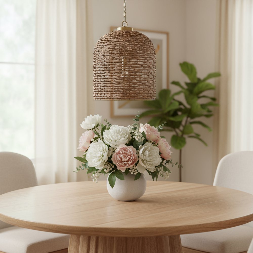 18" Brown Rattan Shade Pendant Light