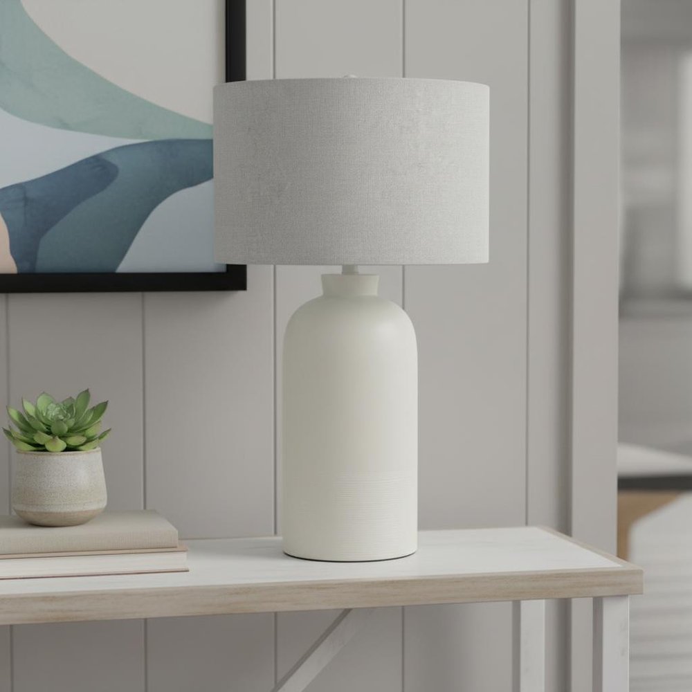 33" Cream Ceramic Round Table Lamp