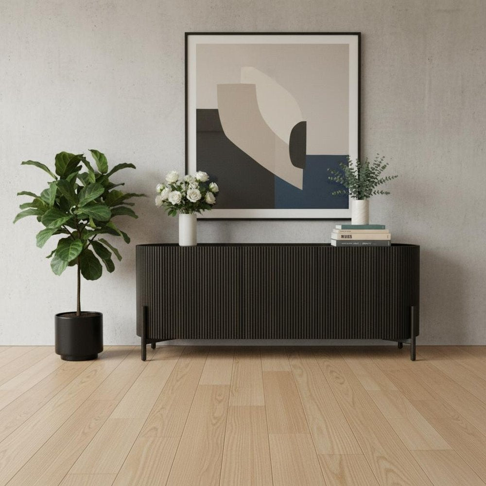 80" Brown Oval Fluted Wood Sideboard