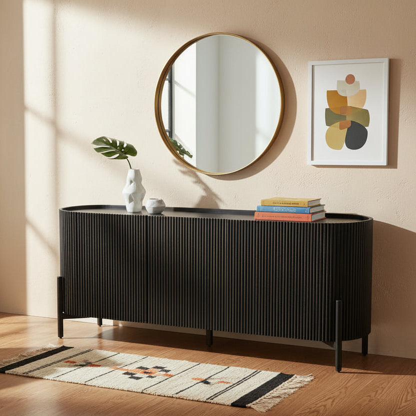 80" Brown Oval Fluted Wood Sideboard