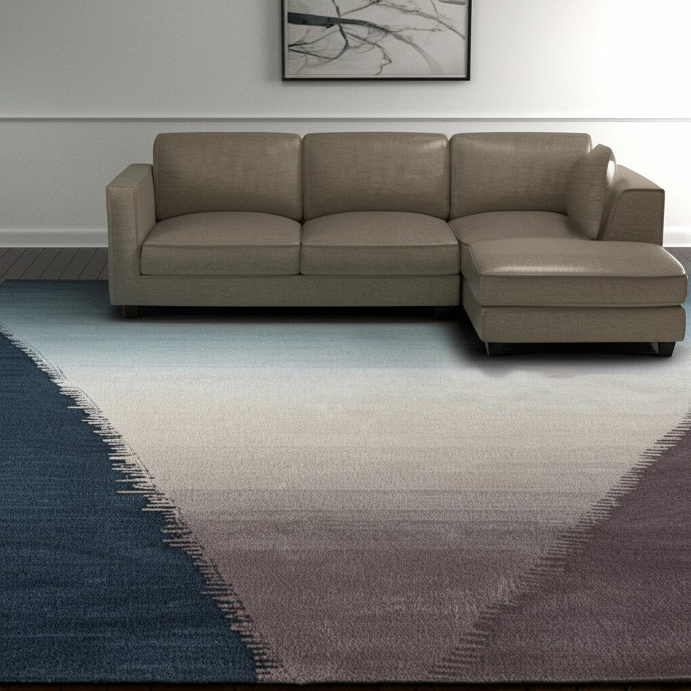 Taupe, Blue and Tan Hand Tufted Stitch Rug