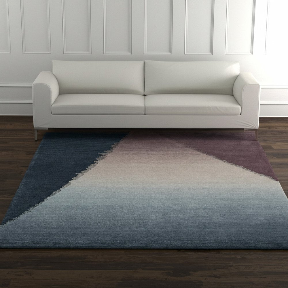 Taupe, Blue and Tan Hand Tufted Stitch Rug