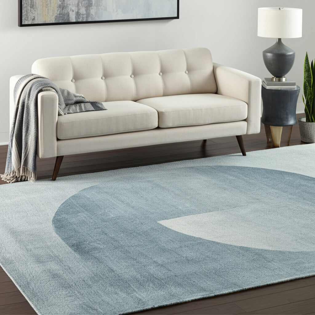 Blue and White Ombre Geometric Rug