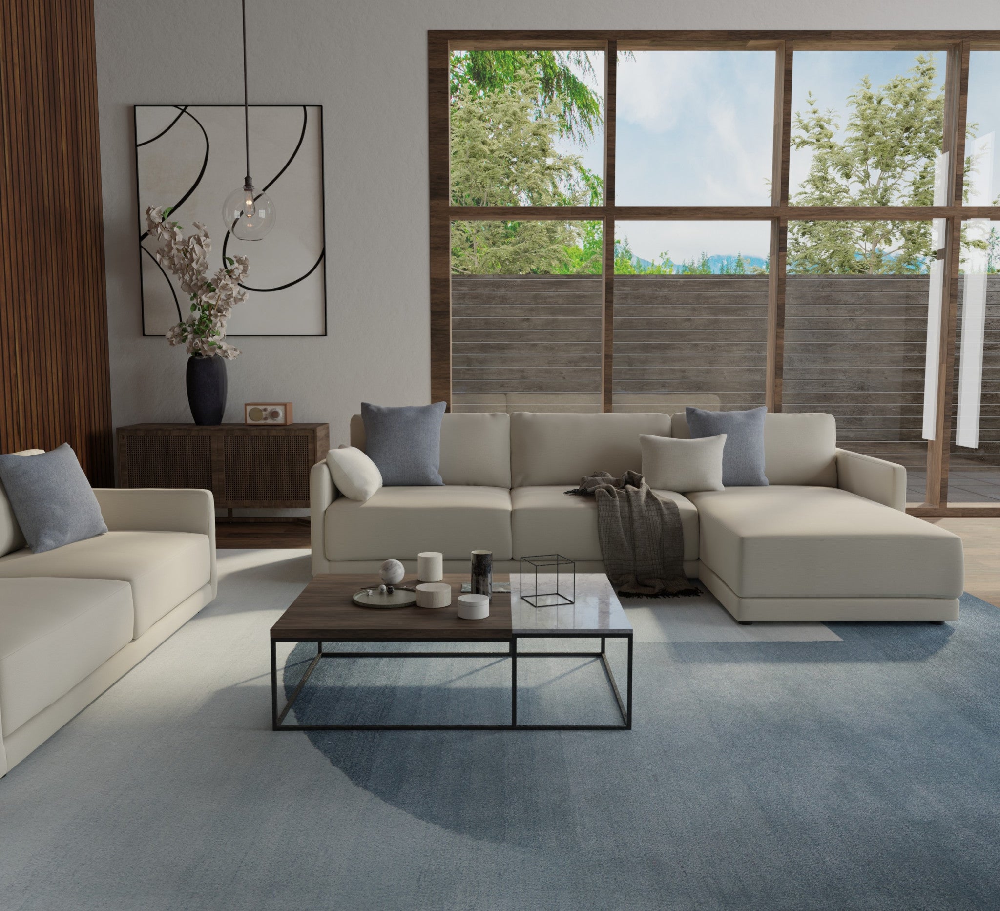 Blue and White Ombre Geometric Rug