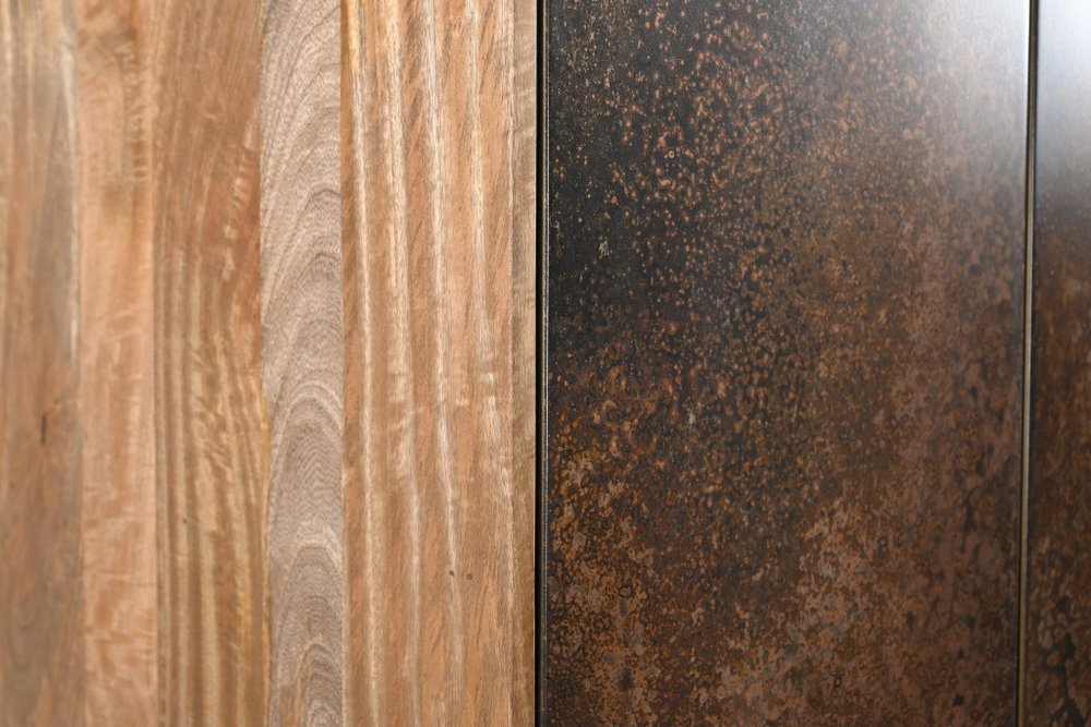 68" Copper and Wood Distressed Cabinet With Two Doors