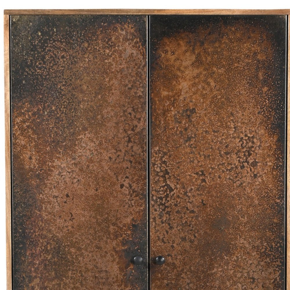 68" Copper and Wood Distressed Cabinet With Two Doors