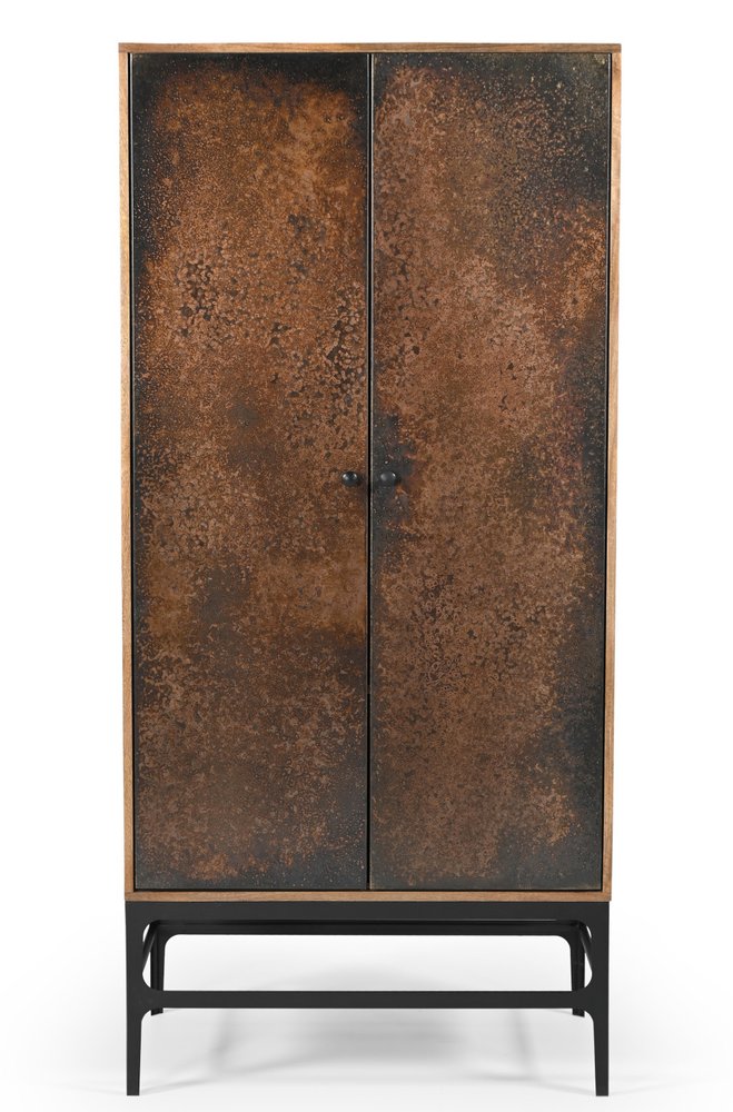 68" Copper and Wood Distressed Cabinet With Two Doors
