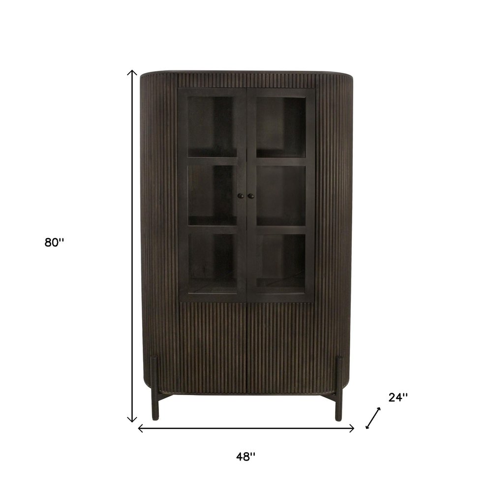 48" Dark Brown Fluted Wood Cabinet
