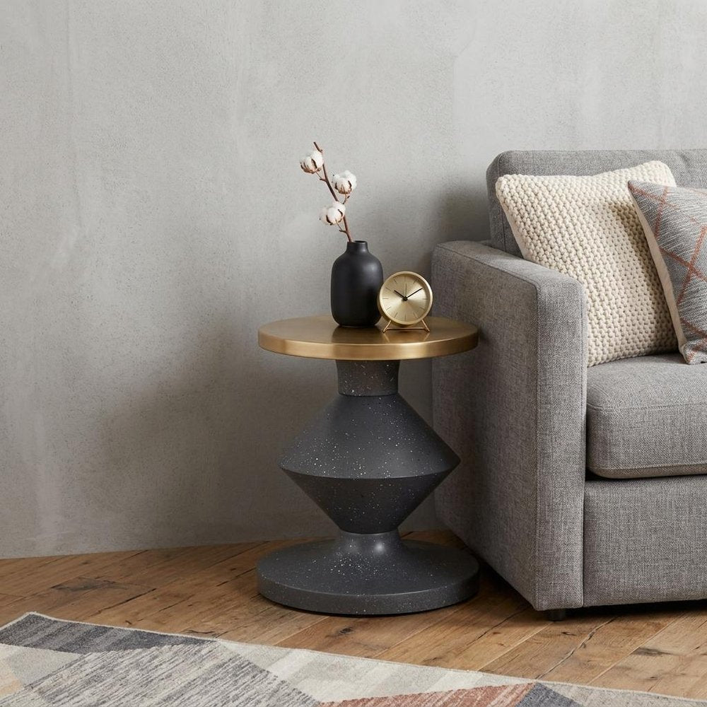 21" Gray and Gold Deco Pedestal End Table