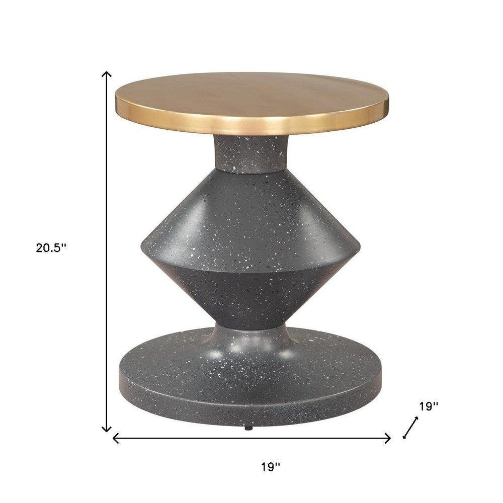 21" Gray and Gold Deco Pedestal End Table