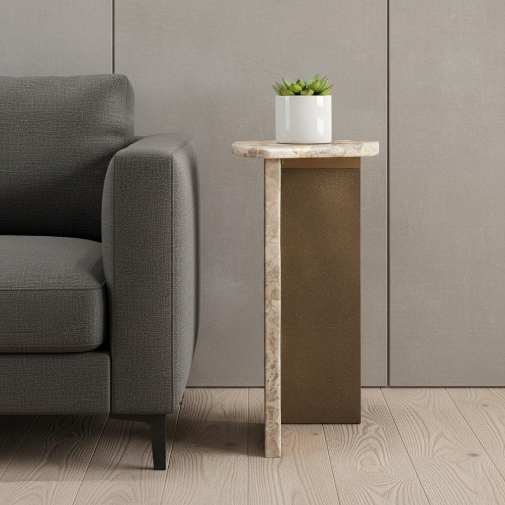 24" Natural Marble Pedestal End Table