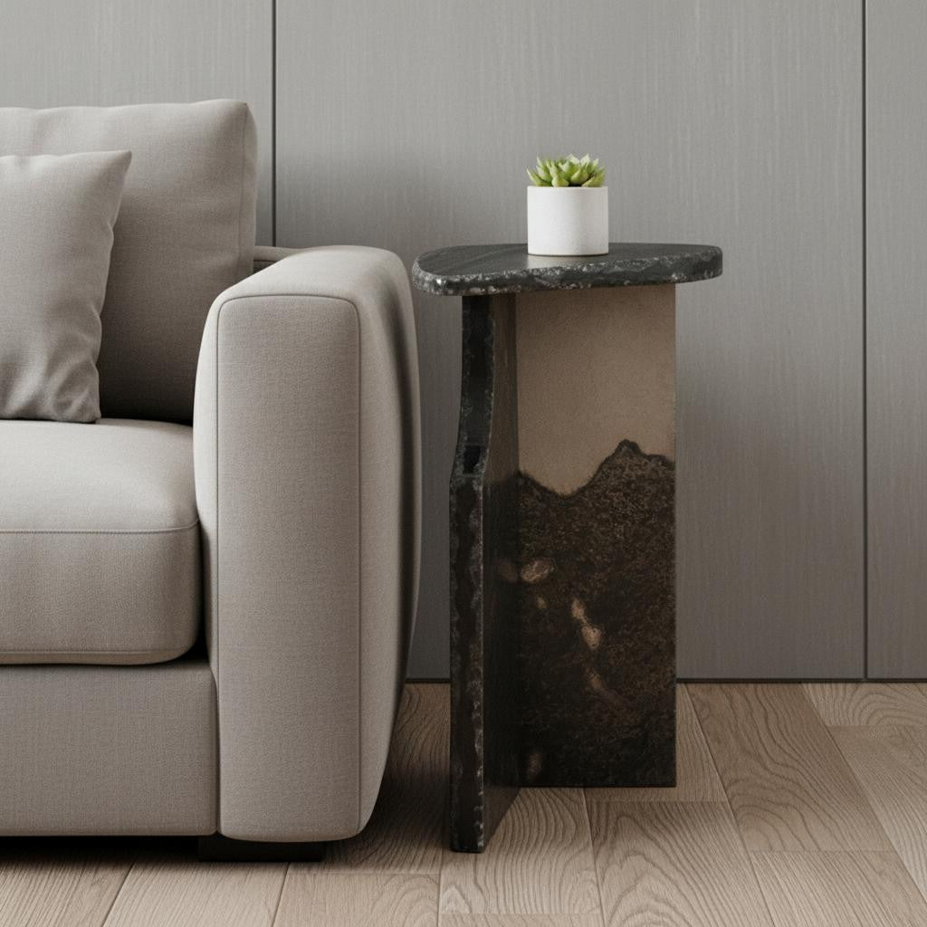 24" Natural Marble Pedestal End Table