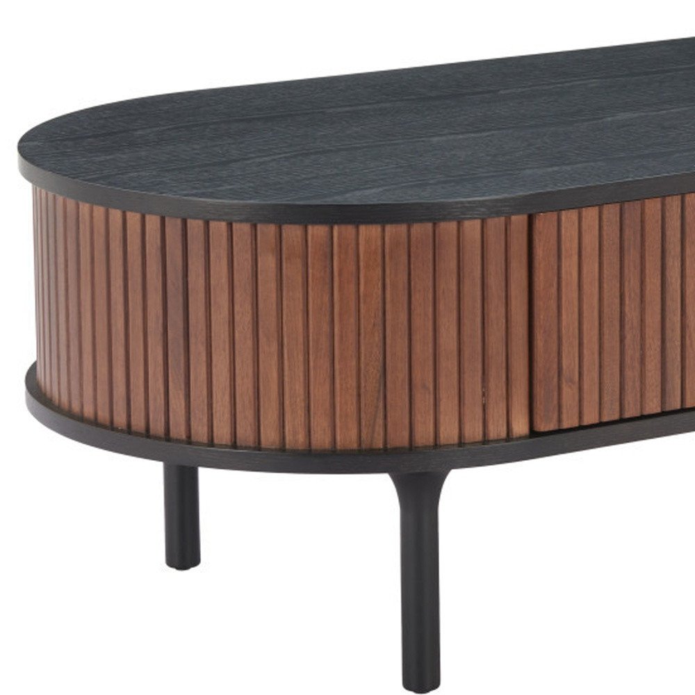 47" Black Wood Oval Fluted Coffee Table with Drawer