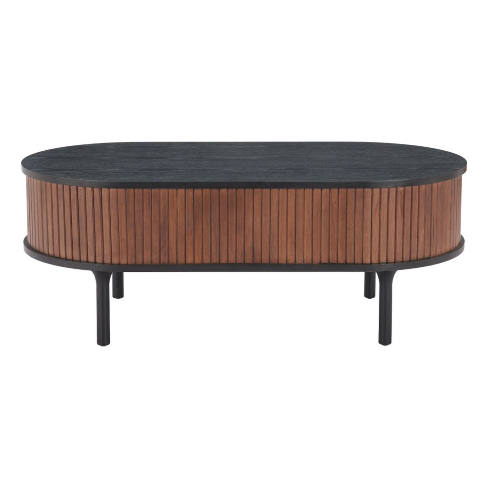 47" Black Wood Oval Fluted Coffee Table with Drawer