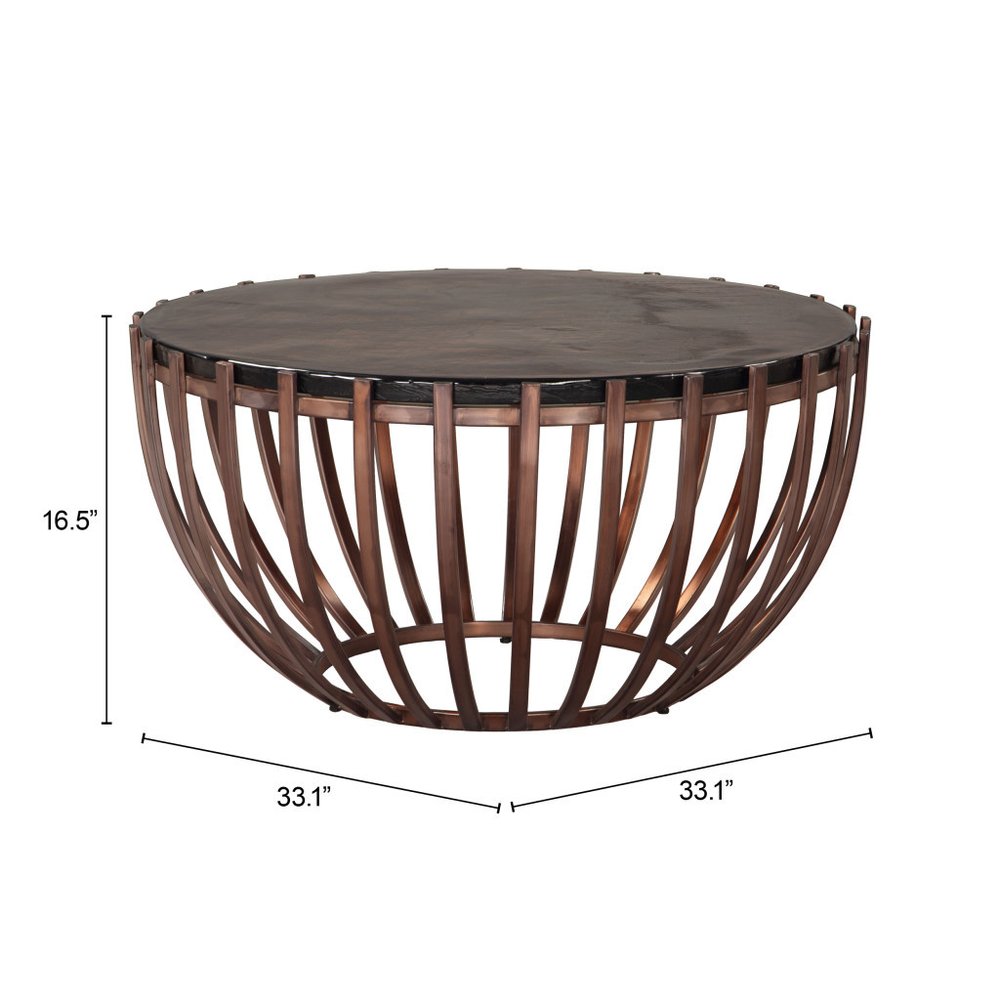 33" Bronze Sand Cast Glass Round Coffee Table
