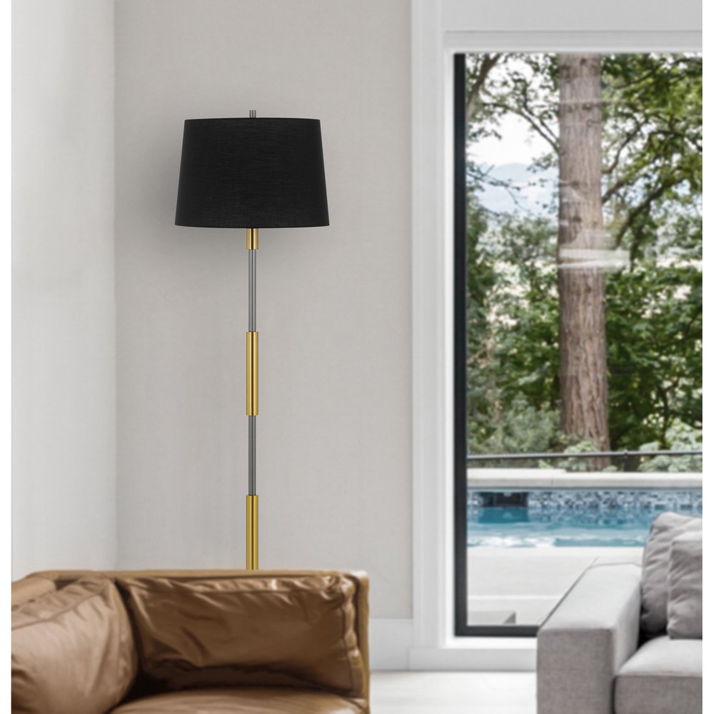 60" Brass Contemporary Floor Lamp with Drum shade