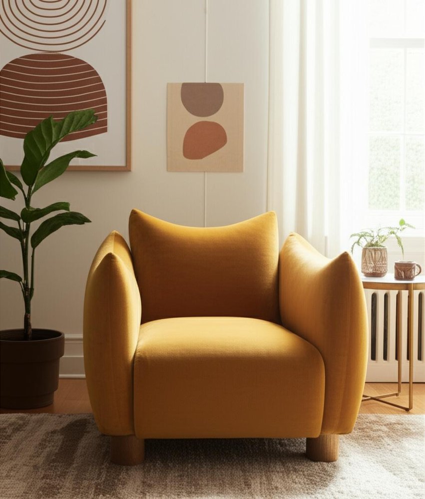 36" Mustard Yellow Pillow Curved Club Chair