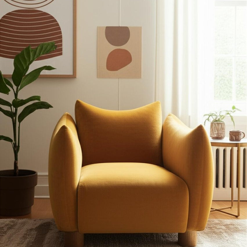 36" Mustard Yellow Pillow Curved Club Chair