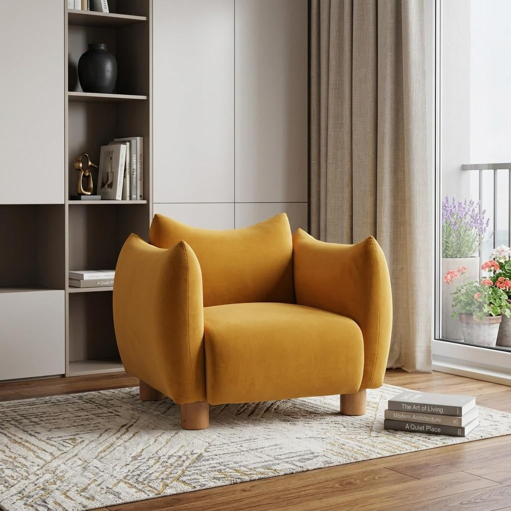 36" Mustard Yellow Pillow Curved Club Chair