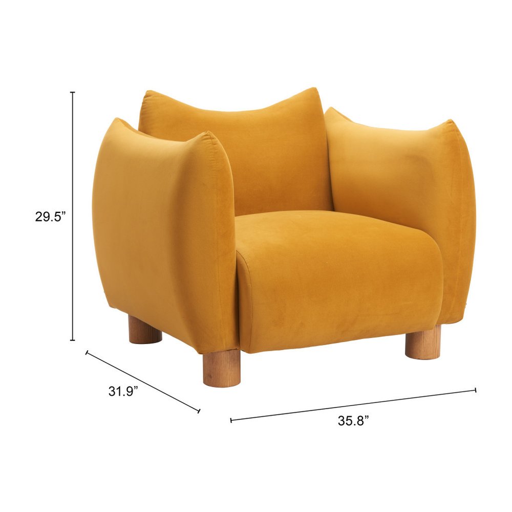 36" Mustard Yellow Pillow Curved Club Chair
