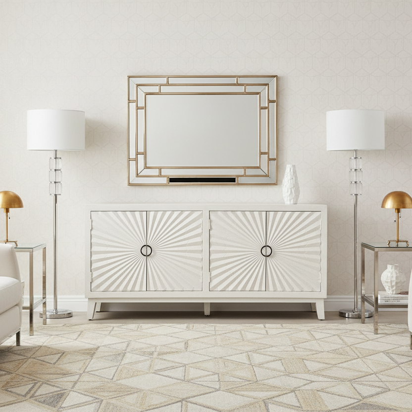 76" Ivory Sunburst Sideboard