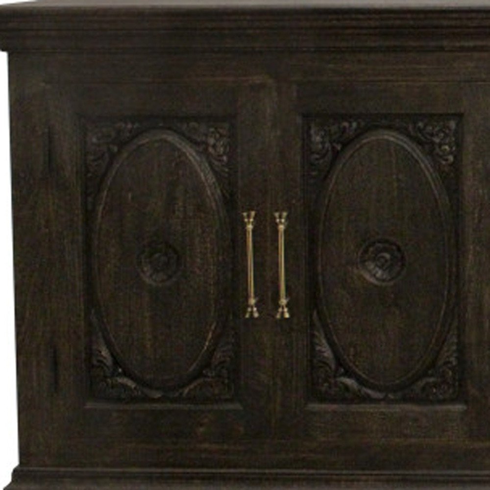 103" Brown Floral Carved Distressed Wood Sideboard