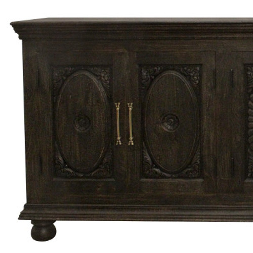 103" Brown Floral Carved Distressed Wood Sideboard