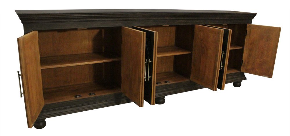 103" Brown Floral Carved Distressed Wood Sideboard