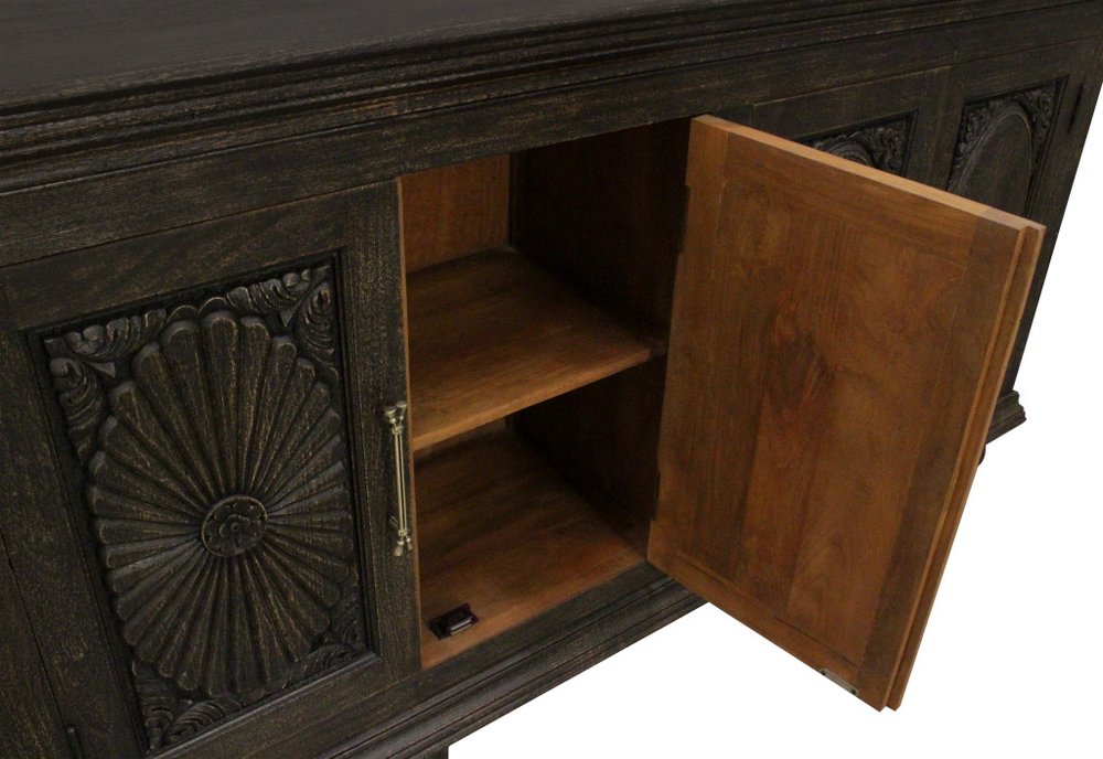 103" Brown Floral Carved Distressed Wood Sideboard