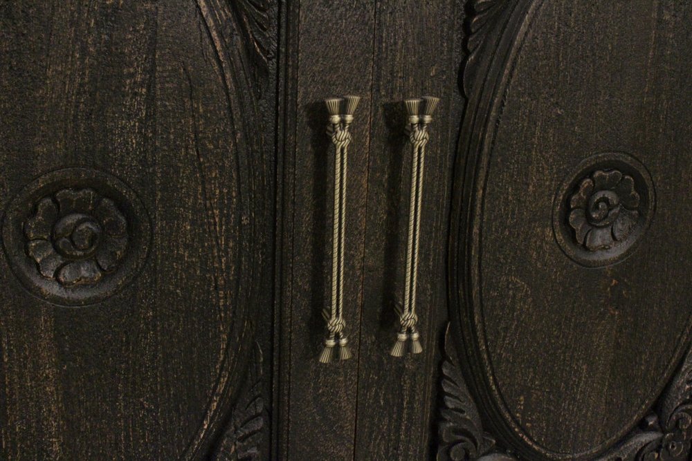 103" Brown Floral Carved Distressed Wood Sideboard