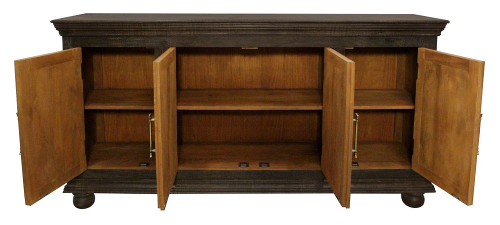 73" Brown Floral Carved Distressed Wood Sideboard