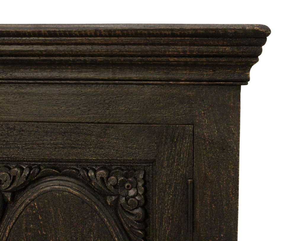 73" Brown Floral Carved Distressed Wood Sideboard