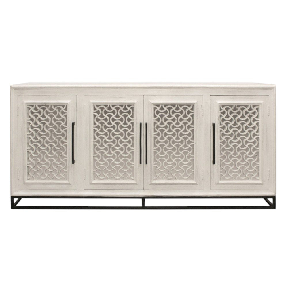 76" Antiquated Trellis Doors Wood Sideboard