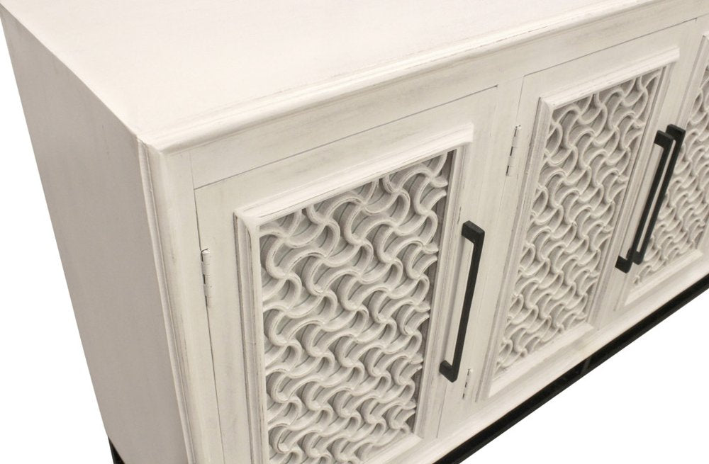 76" Antiquated Trellis Doors Wood Sideboard