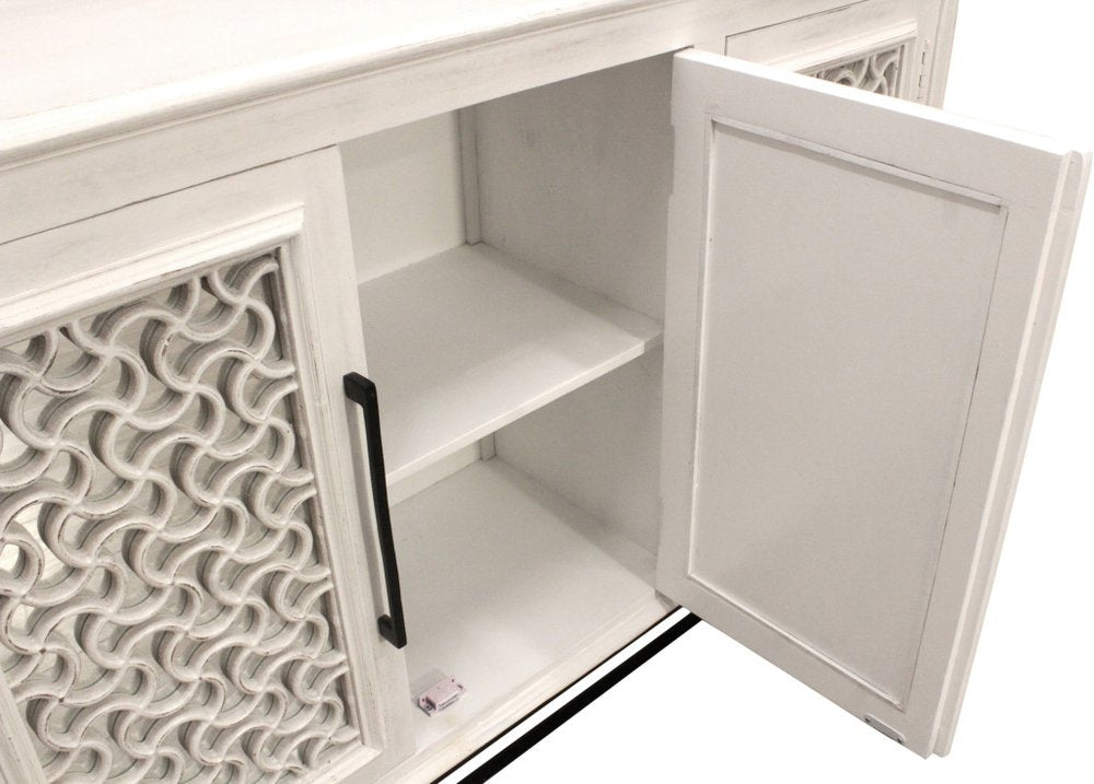 76" Antiquated Trellis Doors Wood Sideboard