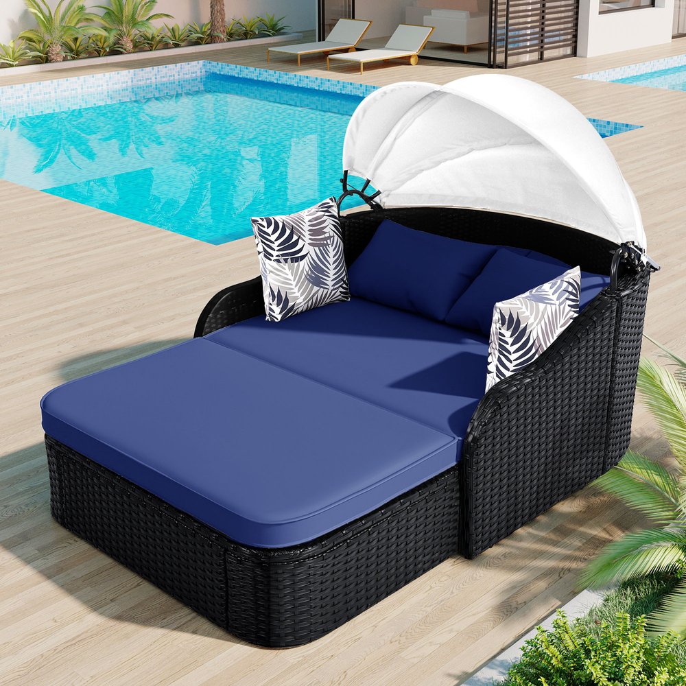 48" Rattan Outdoor Daybed with Canopy