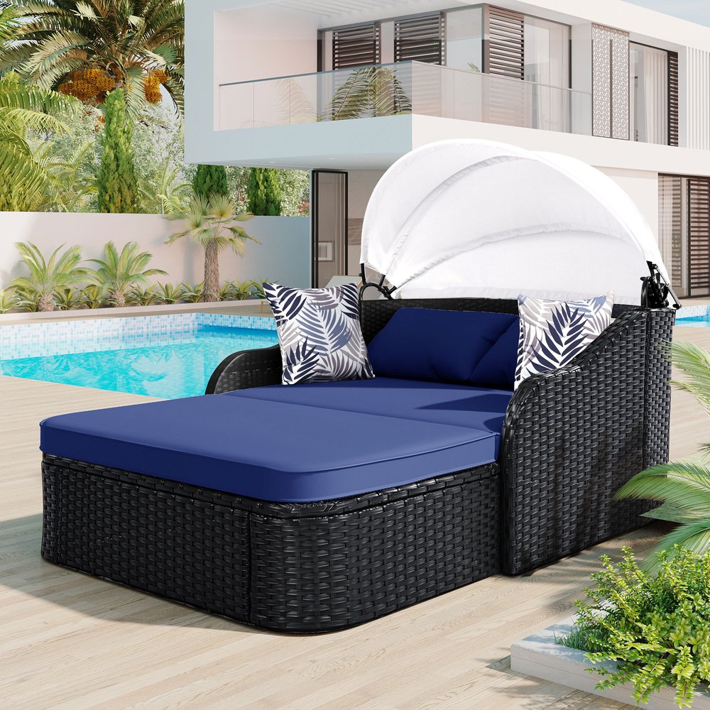 48" Rattan Outdoor Daybed with Canopy