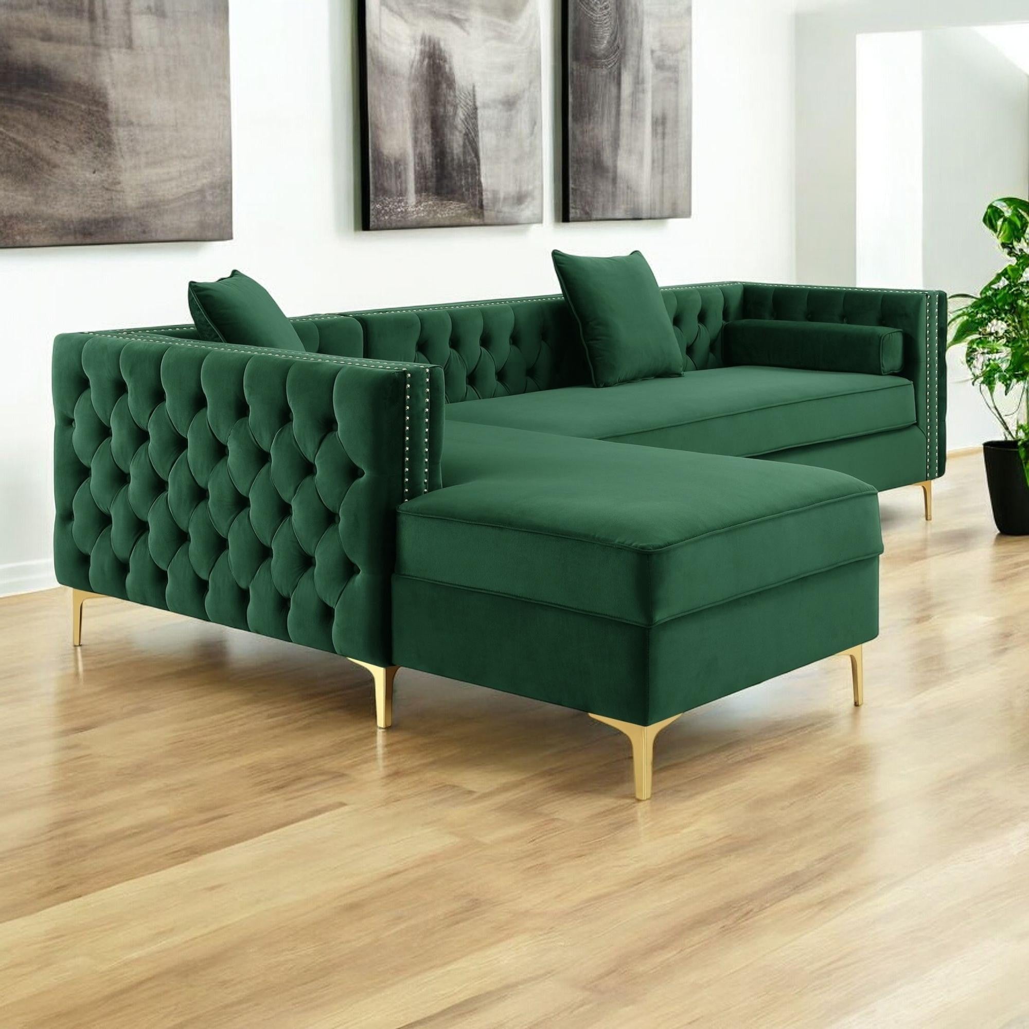 115" Velvet LAF Tuxedo Sectional with Storage