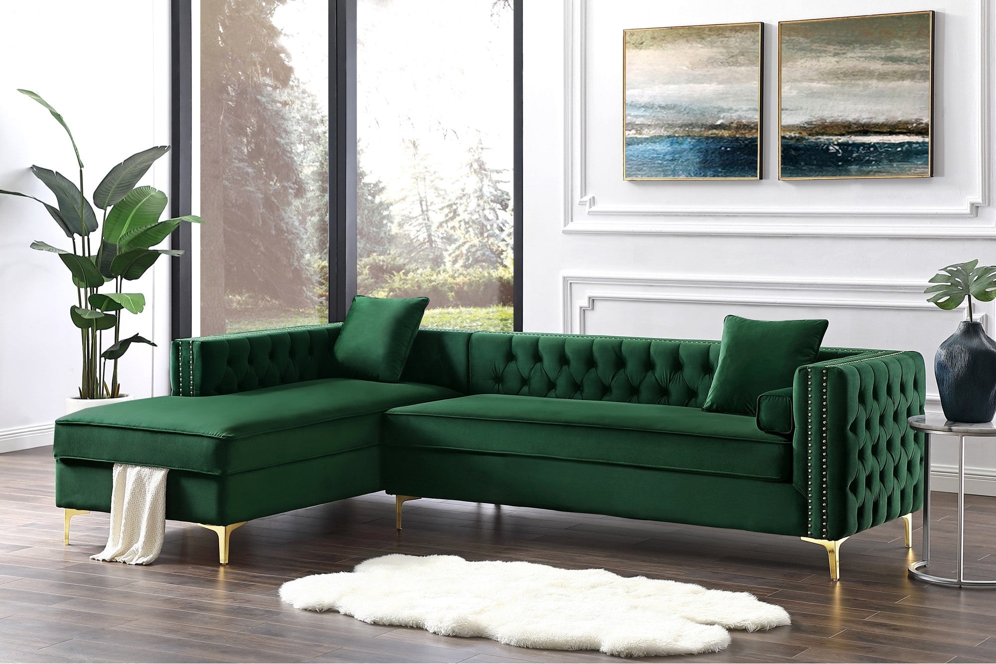 115" Velvet LAF Tuxedo Sectional with Storage