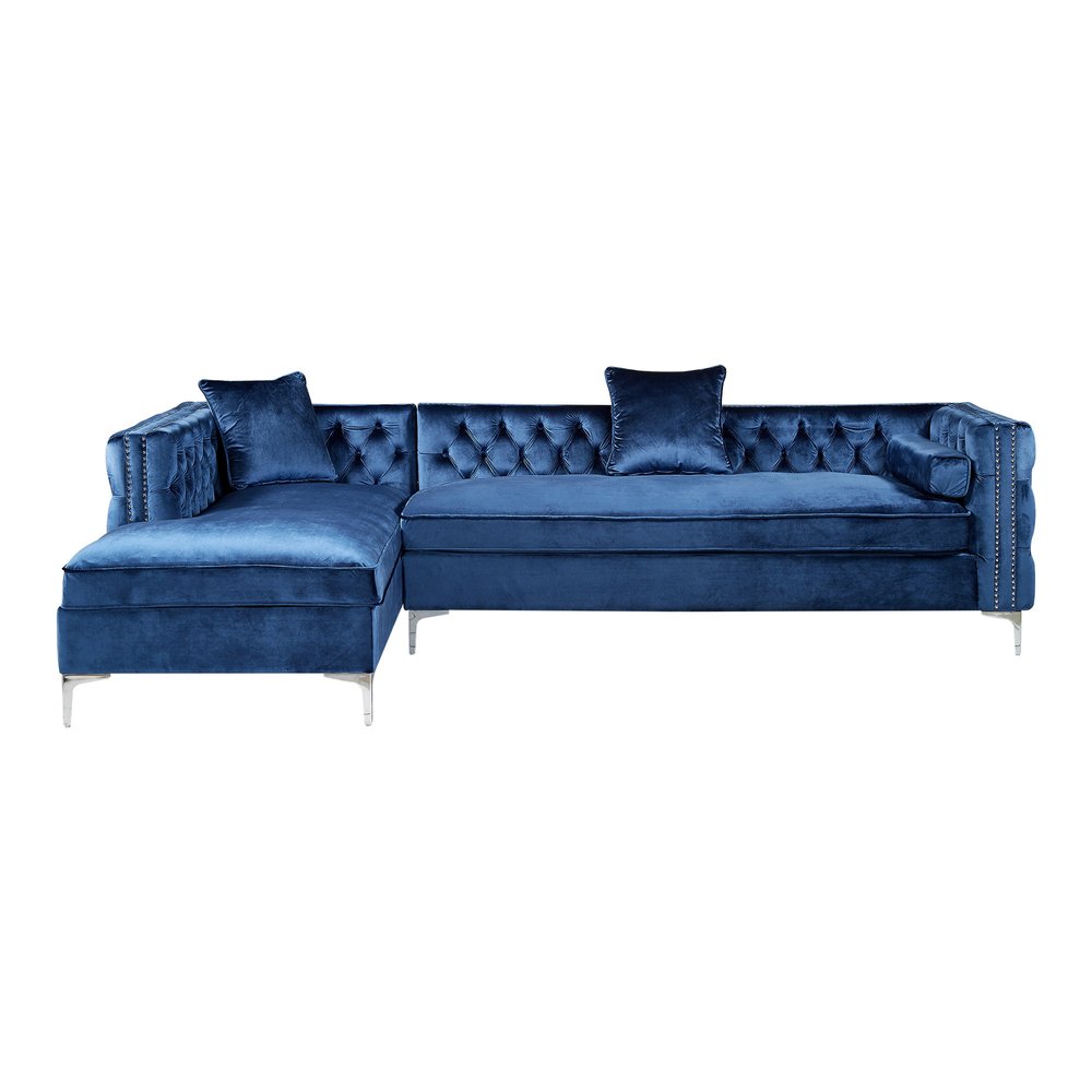 115" Navy Blue Velvet Tuxedo Sectional with Storage