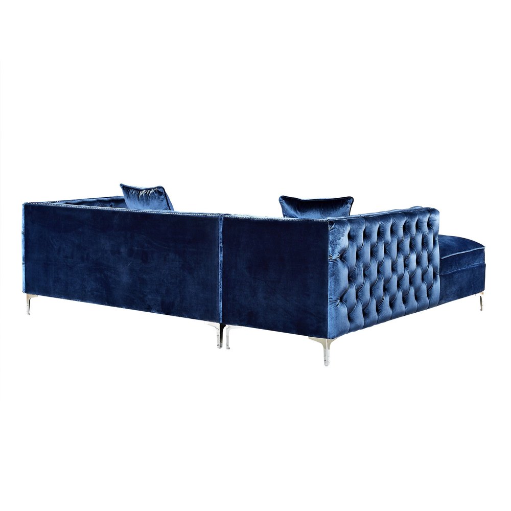 115" Navy Blue Velvet Tuxedo Sectional with Storage