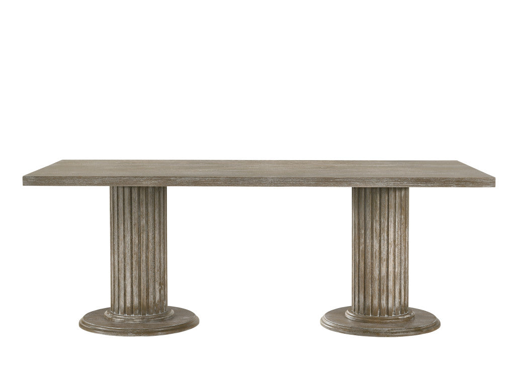 84" Gray Fluted Pedestal Dining Table