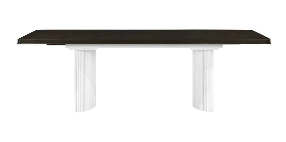 78" White and Brown Curved Fluted Legs Dining Table