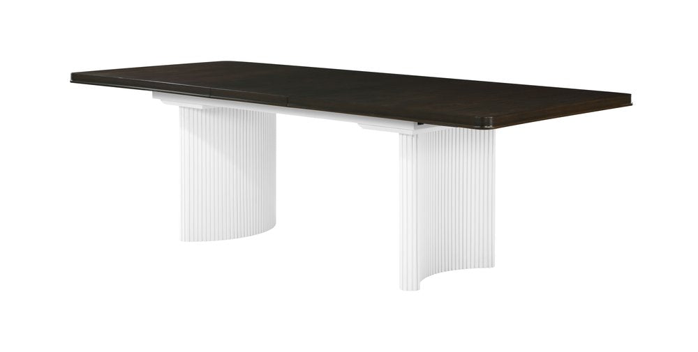 78" White and Brown Curved Fluted Legs Dining Table