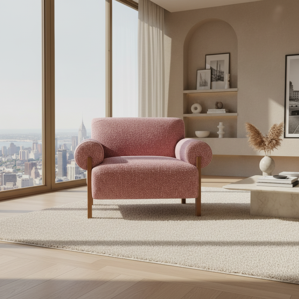 38" Copper and Brown Rolled Arm Club Chair