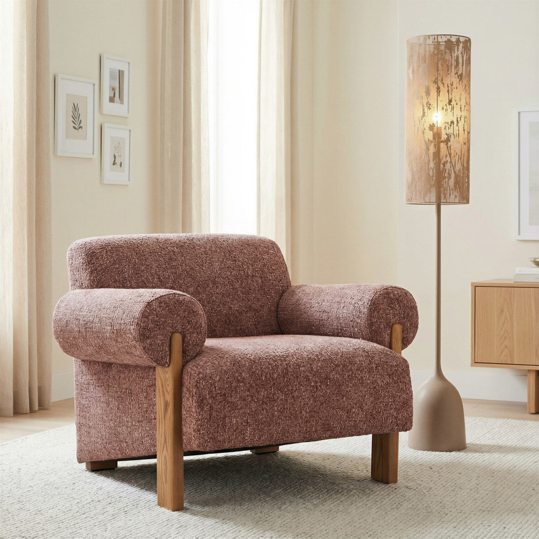 38" Copper and Brown Rolled Arm Club Chair